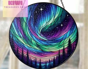 Aurora Borealis Glass Suncatcher: Northern Lights Window Decor
