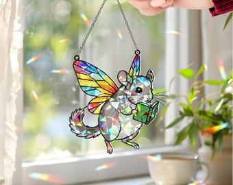 Fairy Chinchilla Reading Hologram Acrylic Window Hanging