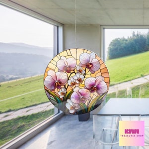 Orchid Flowers Acrylic Window Hanging: Floral Kitchen Decor