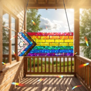 Holographic Progress Pride Flag Acrylic Window Ornament