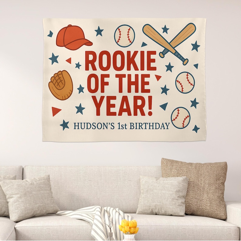 Personalized Baseball Birthday Banner: Rookie of the Year Tapestry - Etsy