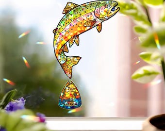 Custom Memorial Fishing Window Hanging: Holographic Rainbow Trout Gift
