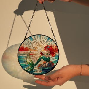 Mermaid Reading Glass Suncatcher: Fantasy Window Hanging