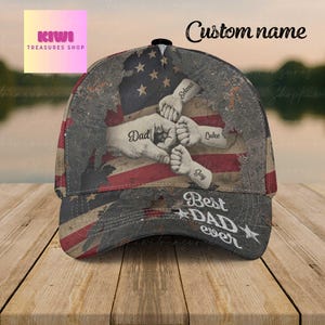 Custom Fist Bump Dad Hat with Kids&#39; Names, Best Dad Ever Cap, Personalized Papa Gift for Father&#39;s Day or 4th of July Patriotic Style