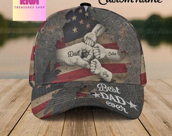 Custom Fist Bump Dad Hat, Personalized Names, Patriotic Papa Gift