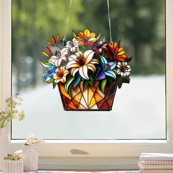 ACRYLIC Lily Pot Window Hanging, Colorful Lily Window Hanging, Flower Home Decor, Kitchen decor, Gift For Mom, Not Suncatcher