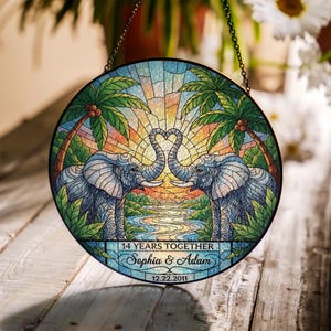 Colourful Elephant Stained Glass Sun Catcher – Buntes Fenster-Mobile, Ca. 55 Cm