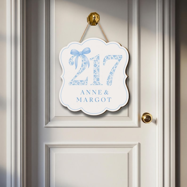 Custom Chinoiserie Dorm Door Sign: Blue Floral Personalized Plaque image 6
