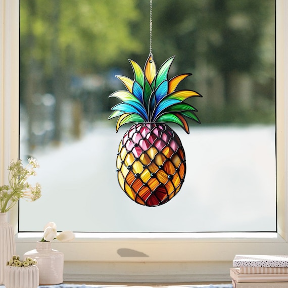 パイナップルのアクリル窓飾り：フェイクステンドグラスアート - Etsy 日本