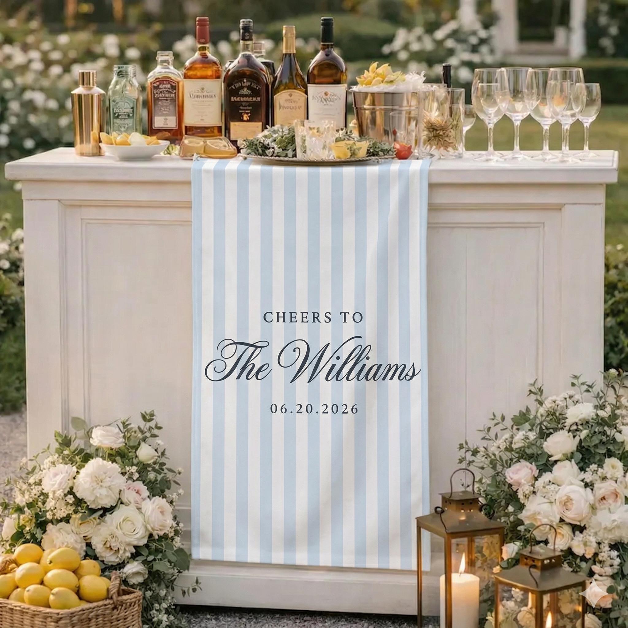 Custom Wedding Bar Sign: Personalized Blue Stripe Bar Linen Decor - Etsy