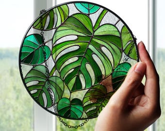 Monstera Plant Glass Suncatcher: Plant Lover Decor