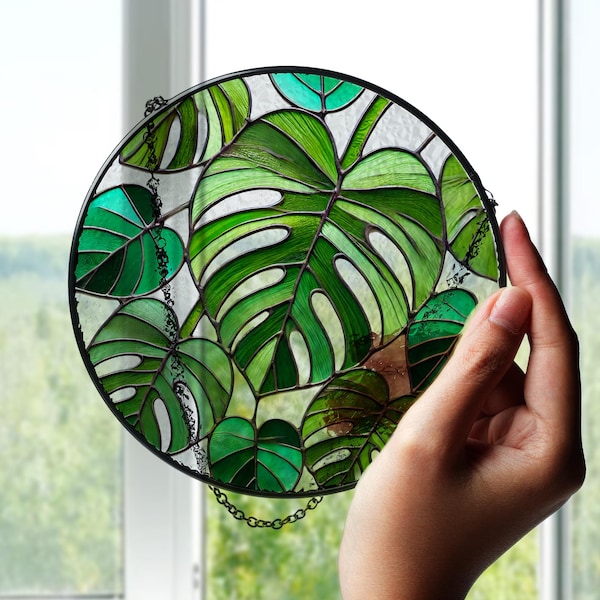 Atrapasol de cristal con forma de planta Monstera: decoración para amantes de las plantas