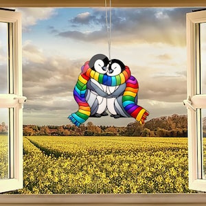 LGBTQ+ Pinguin Paar Wandkunst, LGBTQ+ Geschenk, Schwules Paar Acrylbild, LGBTQ+ Geschenk, Regenbogen Wohnkultur, LGBTQ+