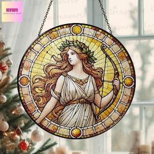 Artemis GLASS suncatcher Decor, Greek Goddess Artemis Protection Charm Home decoration, Artemis  window decor, Christmas gift