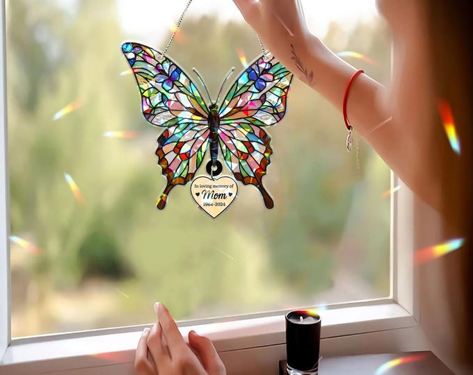 Holographic Butterfly Window Hanging: Memorial Gift for Mom