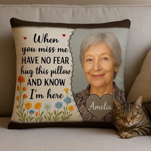 Personalized Memorial Mom Photo Pillow: Hug Keepsake Cushion