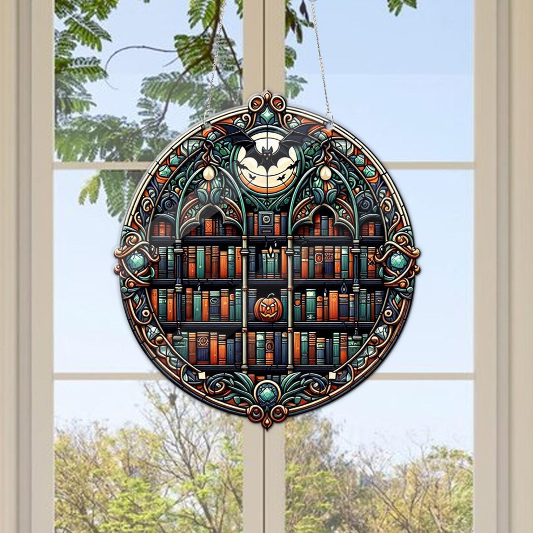 Buy ACRYLIC Library Halloween Window Hanging, Book Lover Gift, Bookish