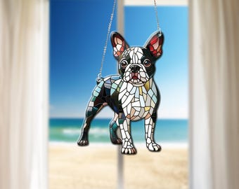 Décoration acrylique pour fenêtre Boston Terrier : cadeau pour amoureux des chiens
