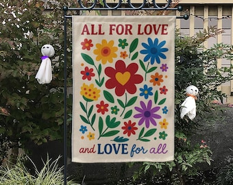 All for Love Garden Flag | Colorful Floral Outdoor Banner | Love for All Yard Decor | Inclusive Pride Summer Porch Decoration