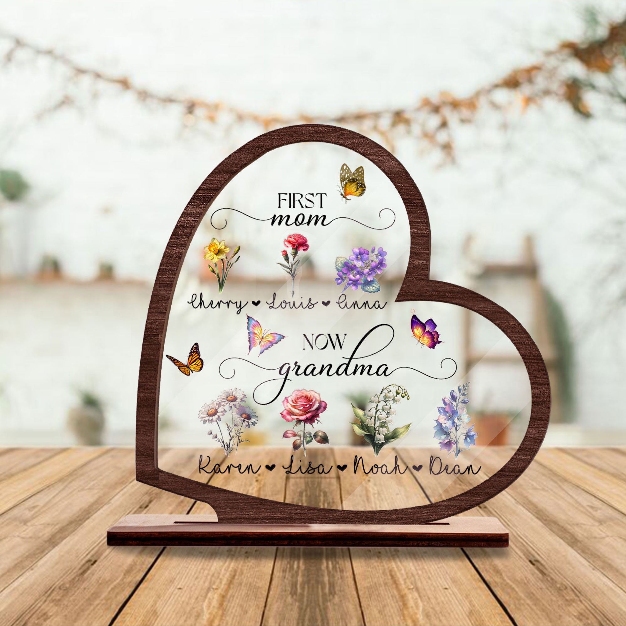 Personalized First Mom, Now Grandma Heart Acrylic Plaque, Birth Month ...