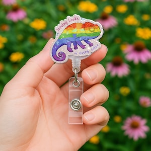 Rainbow Chameleon Badge Reel, LGBTQ Pride ID Holder, Funny Colorful Badge Clip, Cute Nurse Gift, Serving Looks Lanyard Accessory