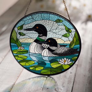 Loon bird couple GLASS Hanging, Bird Lover Decor, Bird Nerd, Home Decor, Loon bird Decor, Bird glass hanging, Mother&#39;s day gift 2025