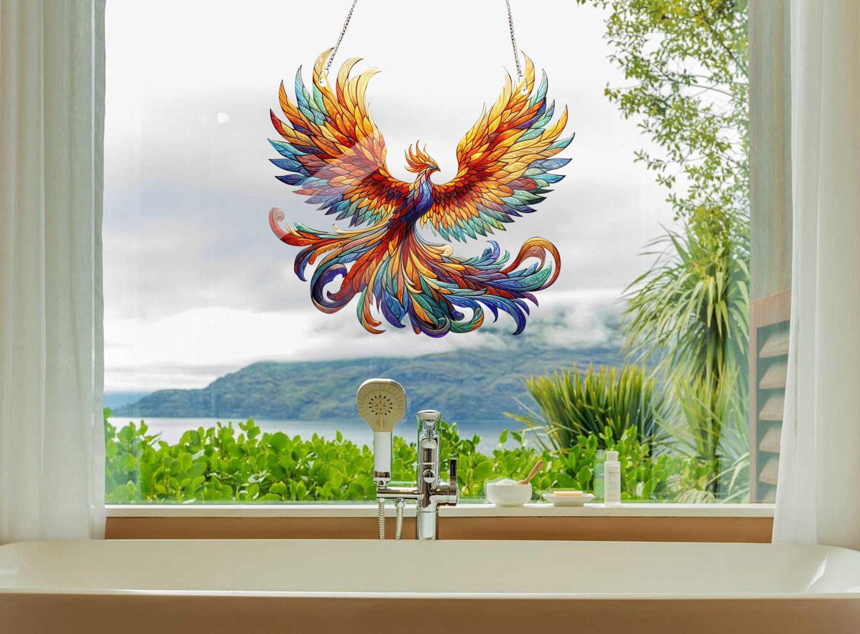 Phoenix Vogel-Sonnenfänger Aus Acryl – Buntglas-Look Wanddekoration & Geburtstagsgeschenk
