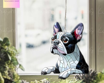 Décoration acrylique pour fenêtre Boston Terrier : cadeau chien pour maman