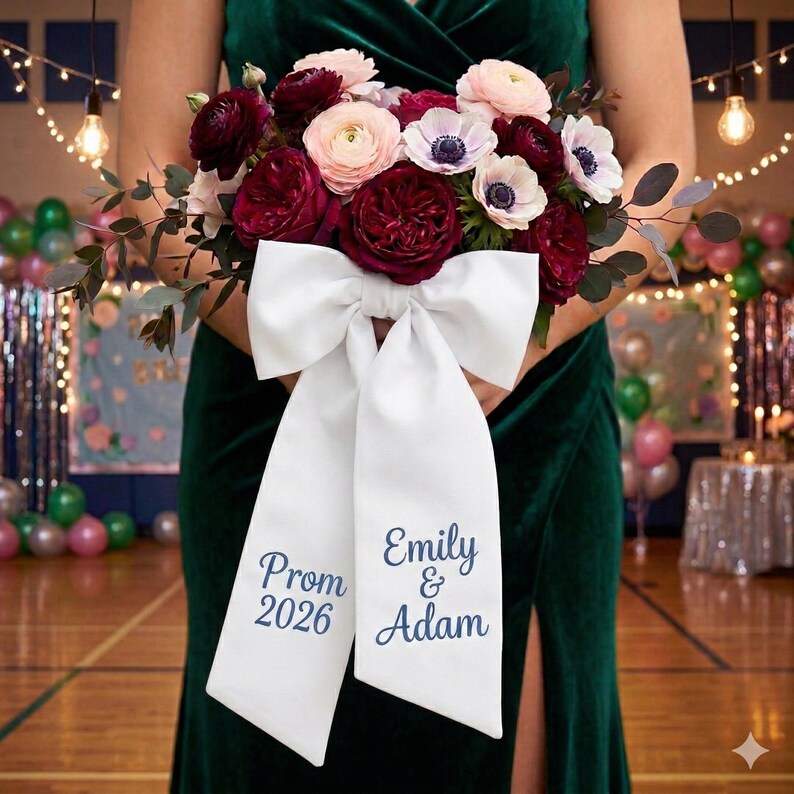 Personalized Prom Bouquet Sash: Chinoiserie Floral Ribbon, Custom Name ...