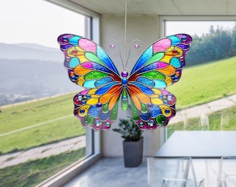 Butterfly Acrylic Window Hanging: Faux Stained Glass Home Decor