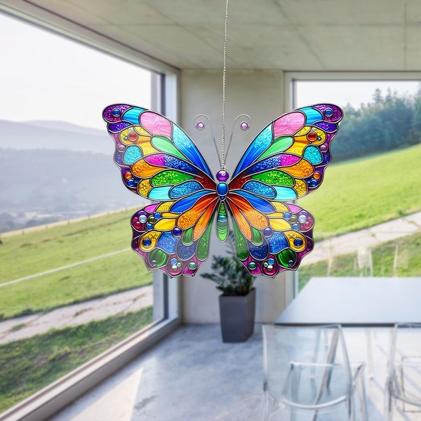 Butterfly ACRYLIC Window Hanging, Butterfly FAUX Stained GlasS, Cololor Butterfly Acrylic Hangings, Home Decor, NOT suncatcher