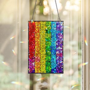 Floral LGBT Regenbogen Flagge Acryl Holo Sonnenfänger | Stolz Fenster Dekor | Buntes Blumen Geschenk für LGBTQ+ Community