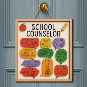 School Counselor Door Sign, Mental Health Affirmations Wall Art, Counselor Office Decor, Therapy Wood Plaque, Gift for Counselor