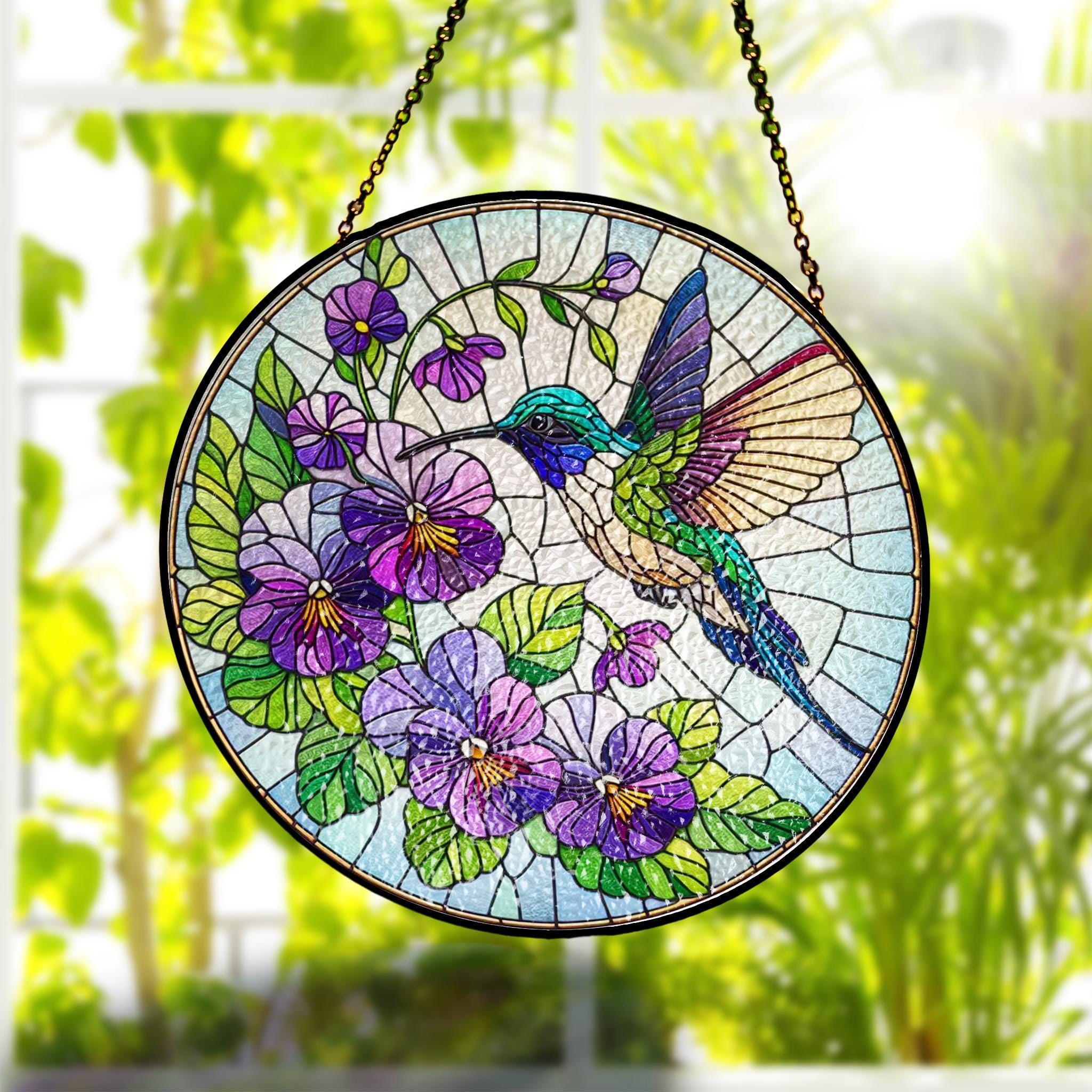 Kolibri-Sonnenfänger Aus Buntglas – 15,2 Cm, Mit Kette & Haken | Farbenfrohe Fensterdekoration & Geschenk Für Vogelliebhaber