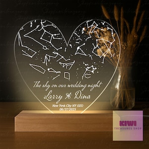 Veilleuse de mariage, carte des étoiles personnalisée, cadeau personnalisé de lampe constellation, souvenir d'anniversaire LED acrylique Ciel dans la nuit