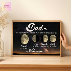 Benutzerdefinierte Mond Phase Papa Geschenk | Personalisiertes ungerahmtes Poster mit den Geburtstagen der Kinder | Vatertag Nachthimmel Kunst | Wir Lieben Dich Print