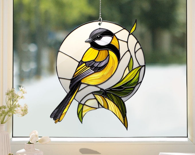 GoldFinch Acrylic Window Hanging, Wall Art, Bird lovers gift, gift for mom, Bird Nerds, Mothers day gift, FAUX Stained Glass style