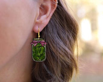 Pickle Jar Dangle Earrings: Funny Acrylic Food Jewelry