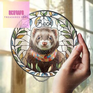 Custom Ferret Portrait Glass Suncatcher: Pet Memorial Gift