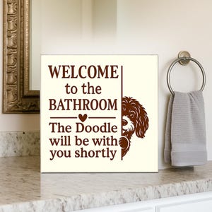 Funny Custom Dog Breed Bathroom Sign: Pet Lover Wooden Plaque