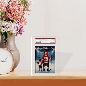 Custom Hockey Dad Acrylic Blocks | Personalized Sports Card Gift for Father's Day | Father and Kid Ice Rink Keepsake Display