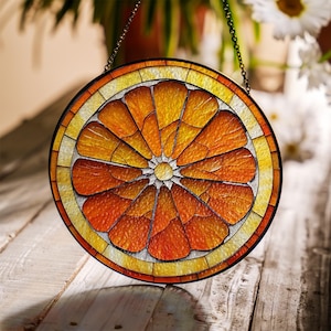 Orange Slice Glass Suncatcher: Citrus Window Art Decor