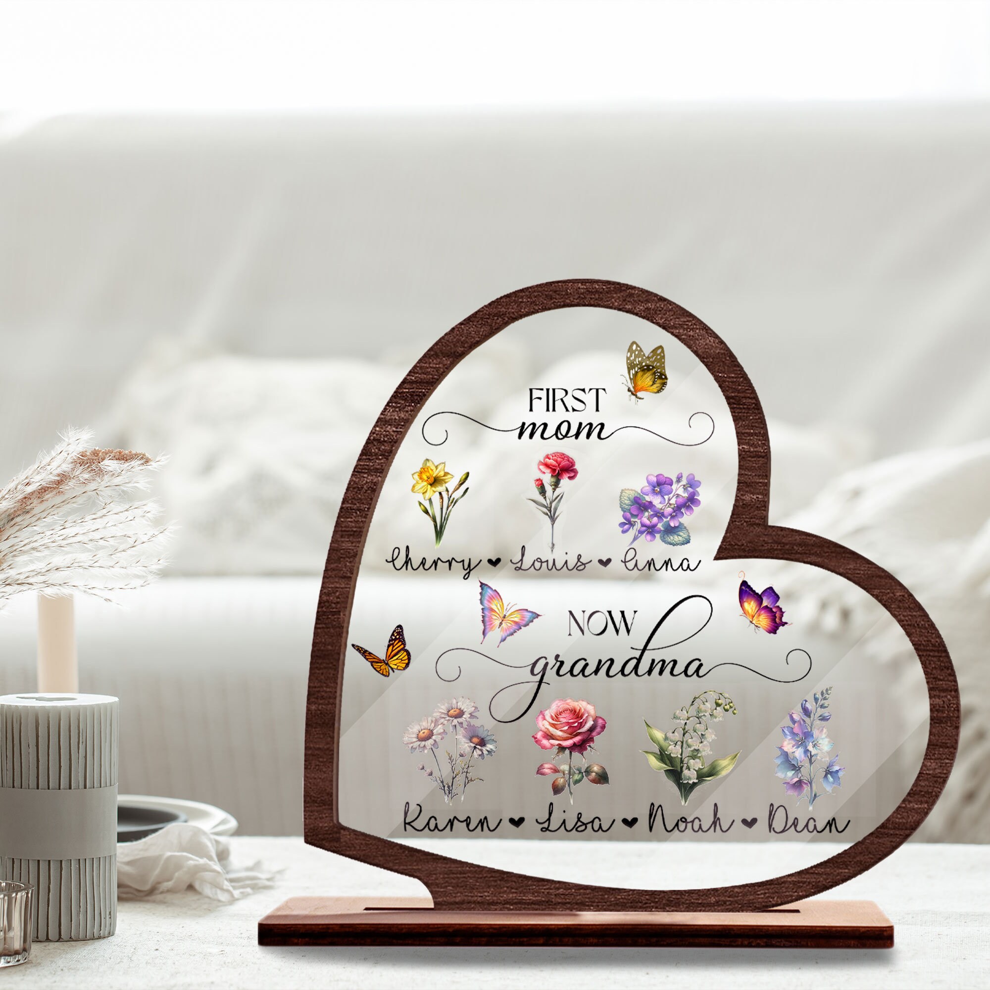 Personalized First Mom, Now Grandma Heart Acrylic Plaque, Birth Month ...