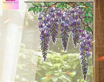 Acchiappasole olografico Wisteria – Decorazione floreale in acrilico per finestre