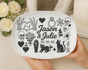 Personalisierte Gothic Hochzeitsplatte: Dunkelromantisches Halloween Dekor