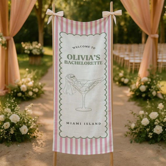 Custom Bachelorette Cotton Linen Sign: Personalized Bach Party Banner, Event Welcome Fabric Decor