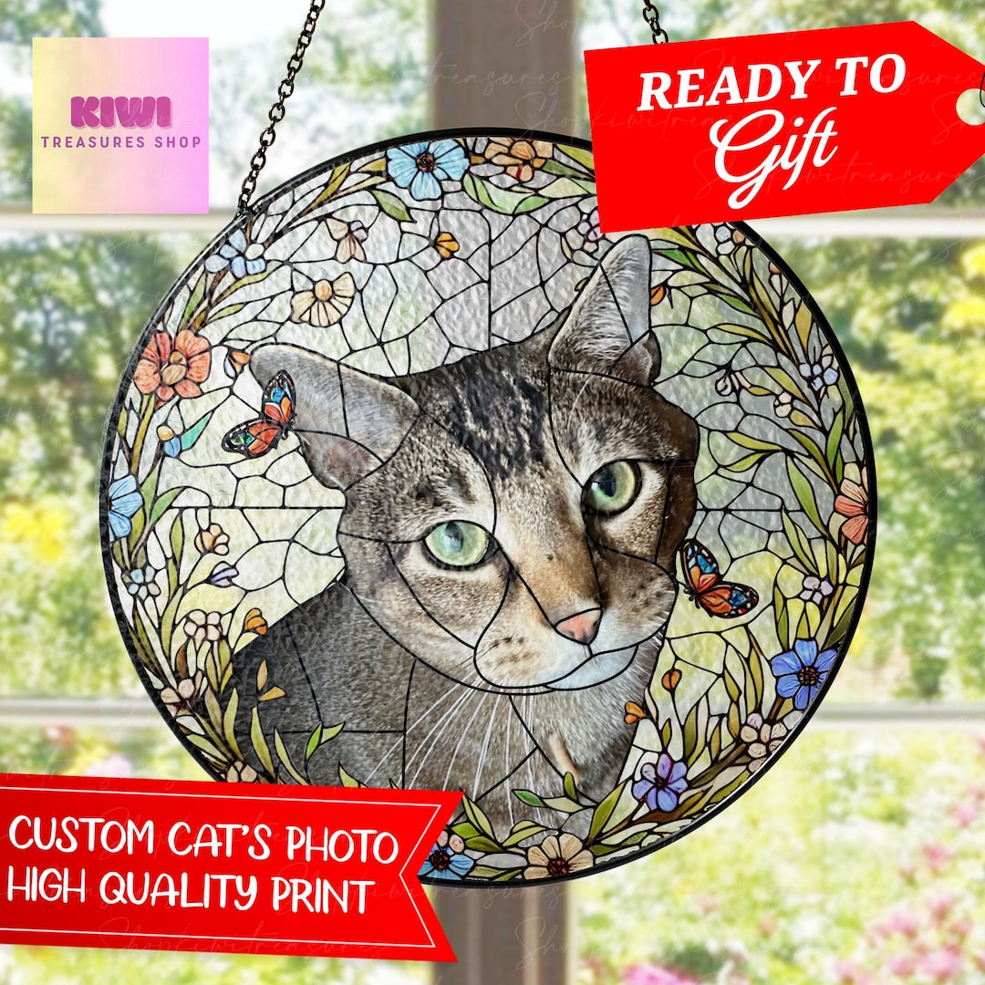 Custom Cat Portrait Suncatcher: Glass Pet Memorial Gift - Etsy