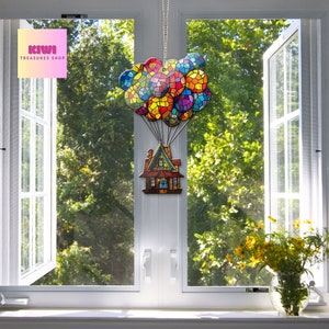 Bunter Ballon mit Haus ACRYLIC Fensterbild, Up Hausdeko, Muttertagsgeschenk, Küchendeko, Oma Geschenk, NICHT SUNCATCHER