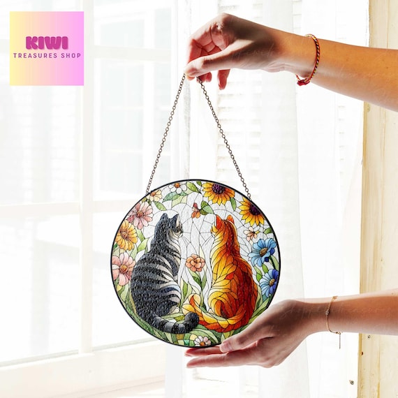 Acryl Katzen Sonnenfänger - Niedliche Fensterdeko 20x20cm Für Haus & Auto