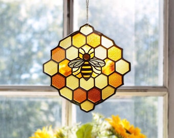 Honey Bee ACRYLIC Ventana colgante, Decoración de ventana acrílica Honey Bee, Regalo perfecto para el hogar, Regalo de apicultor, Decoración de ventanas, NO SUNCATCHER